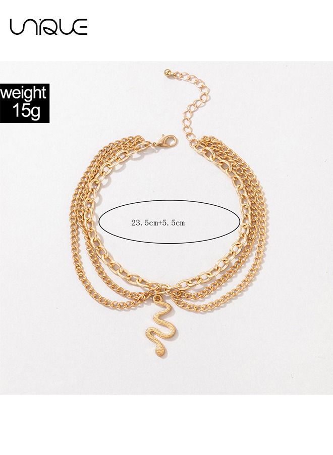 يونيك ثعبان يتدلى خلخال سوار الذهب الثعبان الطبقات الكاحل سوار قابل للتعديل الشرير سلسلة الخلخال الصيف الشاطئ القدم سلسلة مجوهرات للنساء والفتيات - Image 2