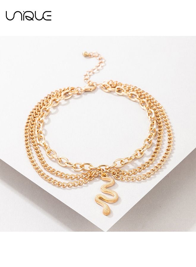 يونيك ثعبان يتدلى خلخال سوار الذهب الثعبان الطبقات الكاحل سوار قابل للتعديل الشرير سلسلة الخلخال الصيف الشاطئ القدم سلسلة مجوهرات للنساء والفتيات - Image 4