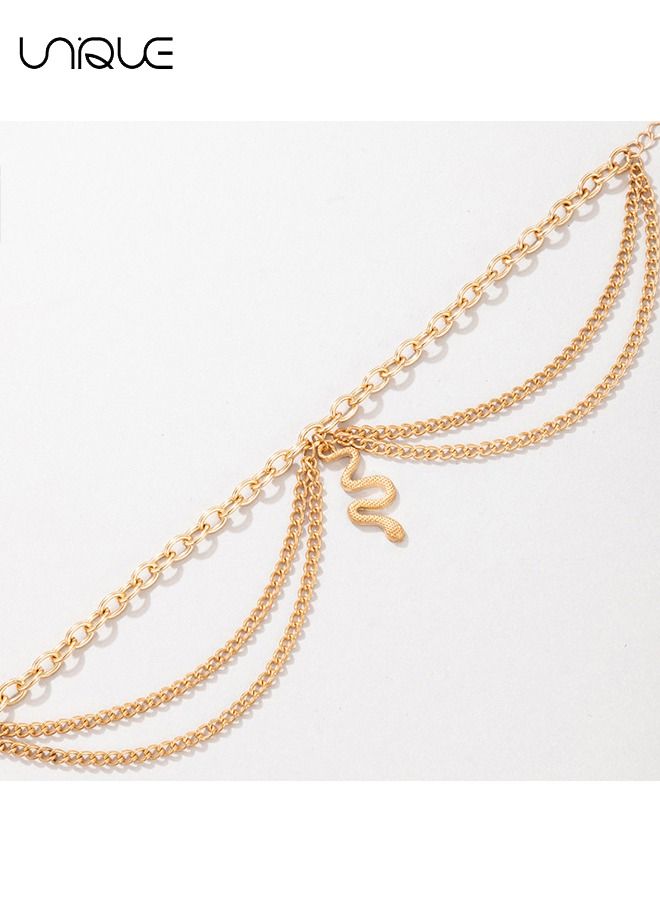 يونيك ثعبان يتدلى خلخال سوار الذهب الثعبان الطبقات الكاحل سوار قابل للتعديل الشرير سلسلة الخلخال الصيف الشاطئ القدم سلسلة مجوهرات للنساء والفتيات - Image 3