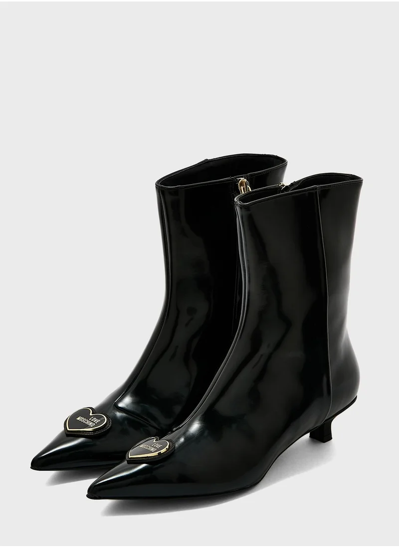 Love Moschino Enameled Heart Ankle Boots