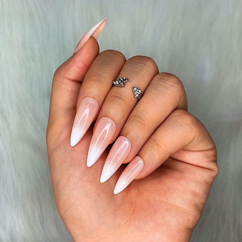 morily 24pcs Fake Nails Matte Pure Color Medium Long Stiletto Almond Press on Nail False Tips Artificial Finger Manicure for Women (French Ombre) - Image 4