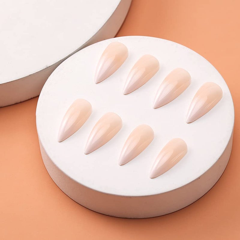 morily 24pcs Fake Nails Matte Pure Color Medium Long Stiletto Almond Press on Nail False Tips Artificial Finger Manicure for Women (French Ombre) - Image 3