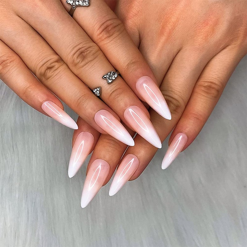 morily 24pcs Fake Nails Matte Pure Color Medium Long Stiletto Almond Press on Nail False Tips Artificial Finger Manicure for Women (French Ombre) - Image 2