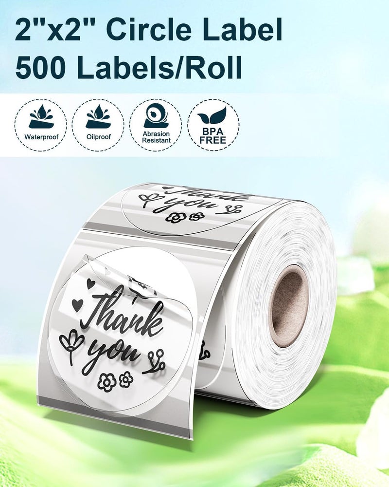 phomemo Circle Labels- 2" Thermal Round Transparent Label For Barcode, Diy Logo Design, Small Business, Compatible With Most Of Shipping Label Printers, 500Pcs/Roll - Image 2