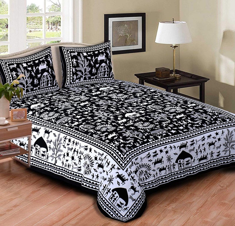 PURE COMFORT 100 Cotton Rajasthani Printed King Size Double Bedsheet with 2 Pillow Covers - Image 1