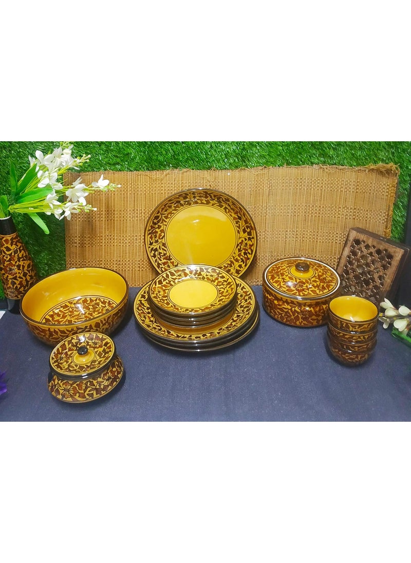 Caffeine Caffeine Ceramic Handmade Stoneware Brown Sehra Combo Dinner Set (15 pcs. Microwave & Dishwasher Safe)  - Image 1