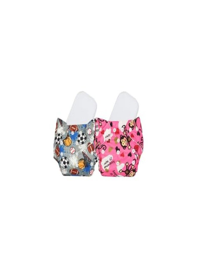 Laee cute Reusable Cloth Diaper with Inserts - Space & Cartoon Print (Pack of 2) (grey+pink) - Image 1