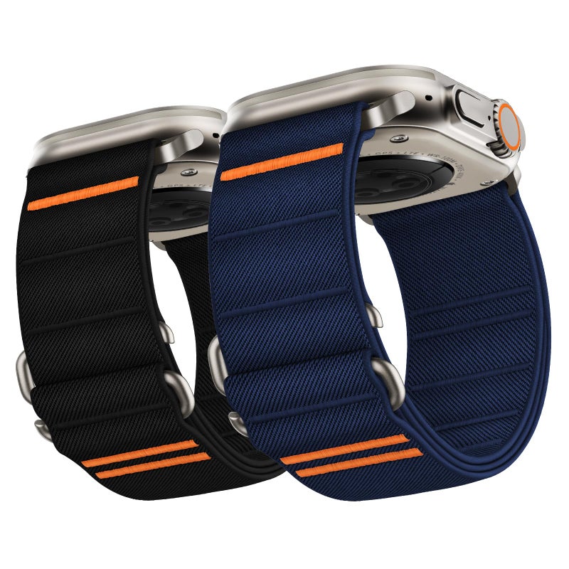 Suitisbest سوتيسبيست 2 حزمة أحزمة رياضية قابلة للتمدد متوافقة مع ساعة آبل الترا 49 مم 46 مم 45 مم 44 مم 42 مم للرجال والنساء، حزام حلقة رياضية مرنة مع خطاف S لساعة آبل السلسلة 10 الترا SE 9 8 7 6 5 4 3 - Image 1