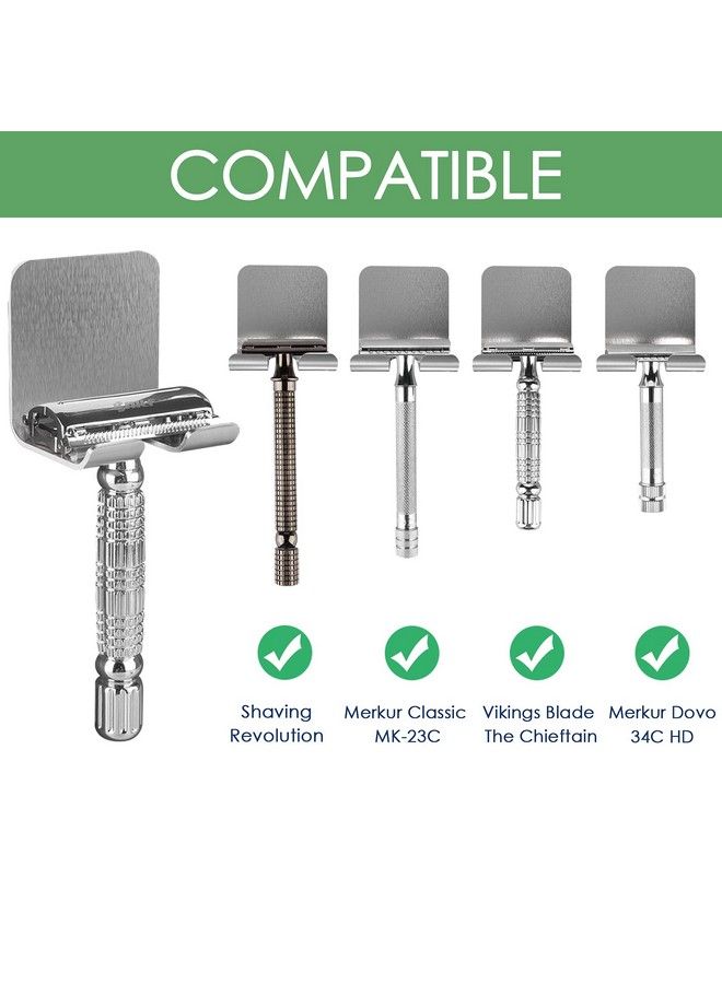 Linkidea 8 Packs Wall Mount Shower Razor Holder Self Adhesive Shaver Hooks Stainless Steel Sticky Hanger Compatible With Vikings Merkur Double Edge Safety Razor(Silver) - Image 3