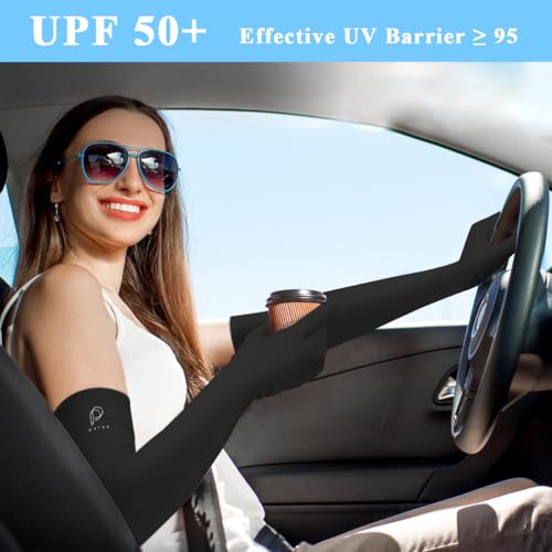 PALAY® UV Protection Arm Sleeves Nylon Ice Silk Arm Sleeves with One Piece Gloves, Open Finger Tip & Anti-slip Palm Design Outdoor Cool Arm Sleeve for Driving, Cycling, Gardening - Black - Image 4