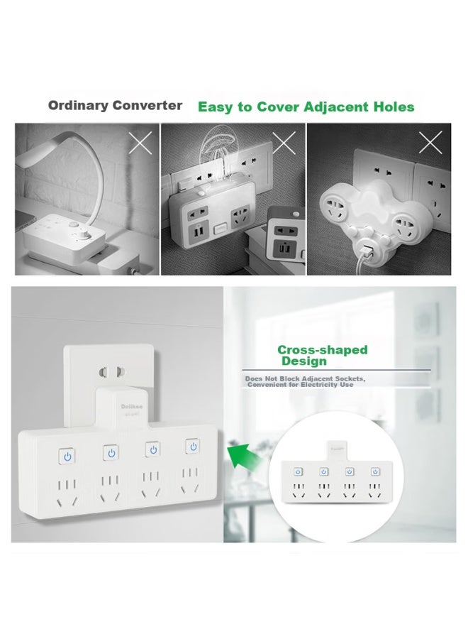 Delipow Power Strip, One To Four Multi-functional Socket, Individual Switch/socket Converter/power Strip/wireless Plug - Image 1