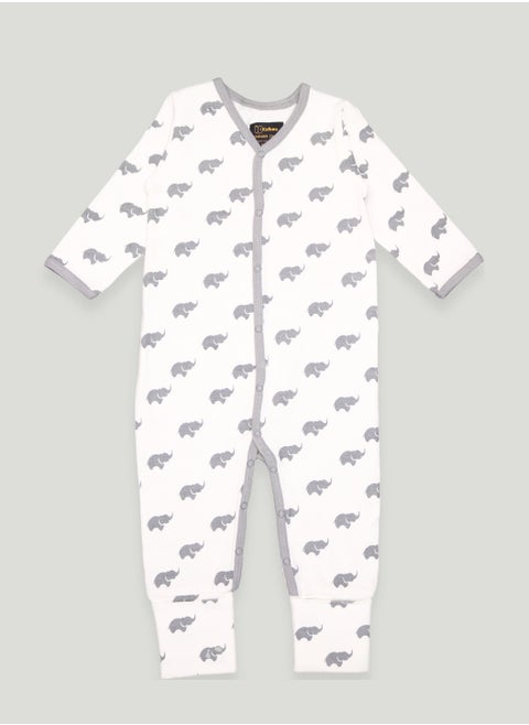 Kidbea  Organic Cotton fabric full sleeves & full buttons romper | Elephant | Grey