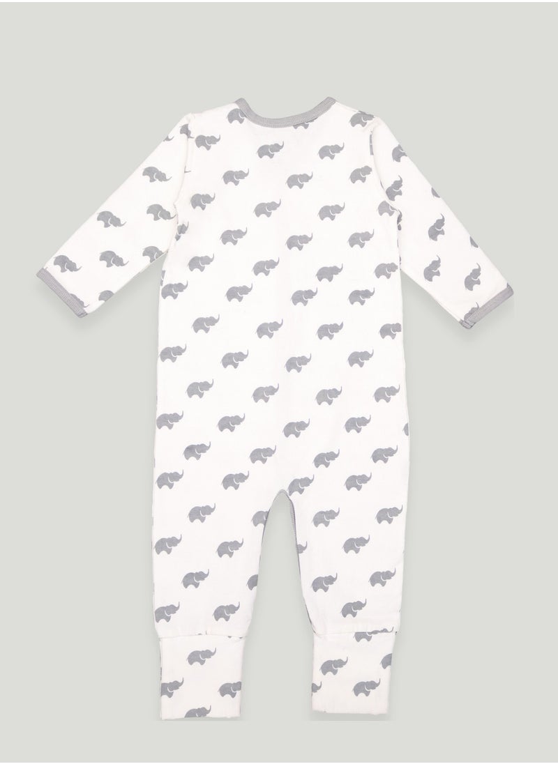 Kidbea - Kidbea  Organic Cotton fabric full sleeves & full buttons romper | Elephant | Grey - Image 1
