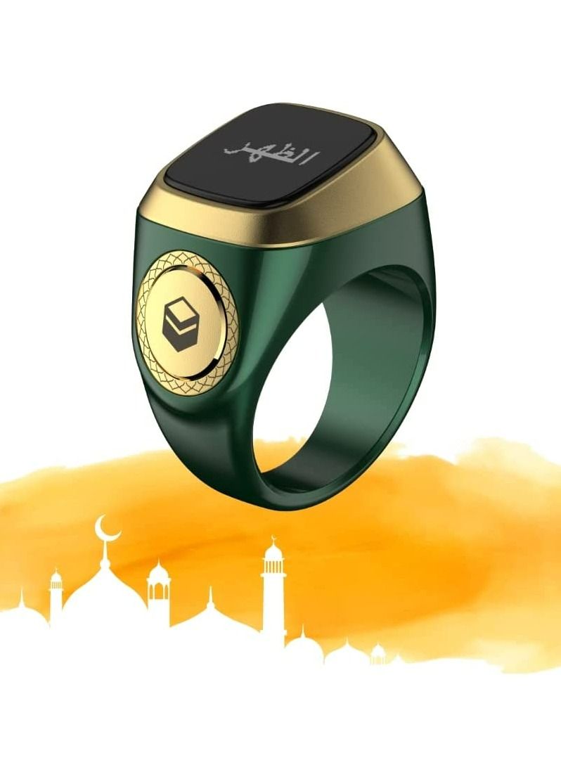 iQIBLA Smart Tasbih Zikr lite Ring, Muslim Prayer, Prayer timing reminder, OLED display Tasbih Counter, Smart Ring, Waterproof- Green 22mm  - Image 1