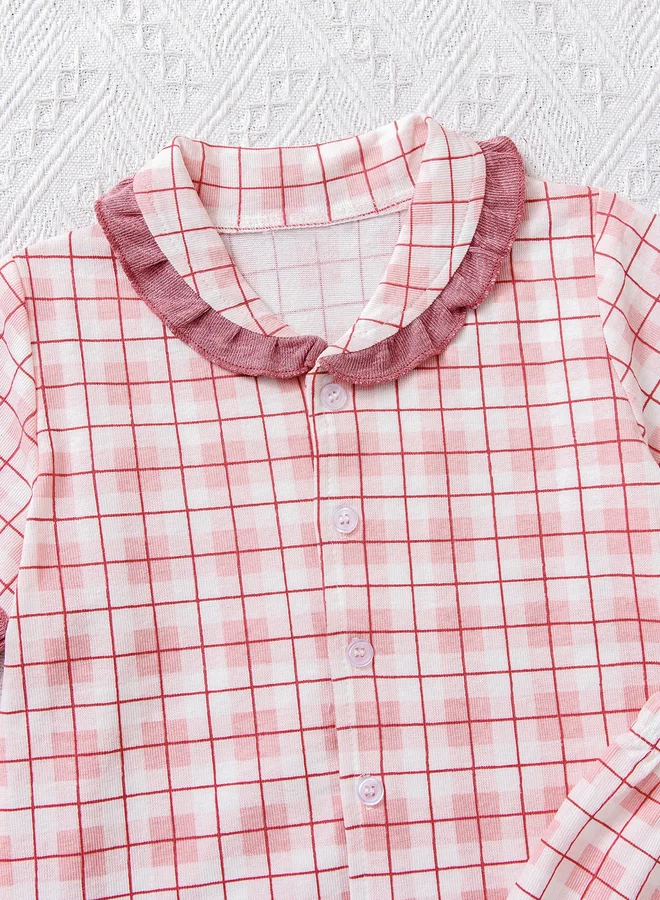 تايك تو طقم منسق من بيجاما بلوزة قطنية بنمط مربعات وشورت