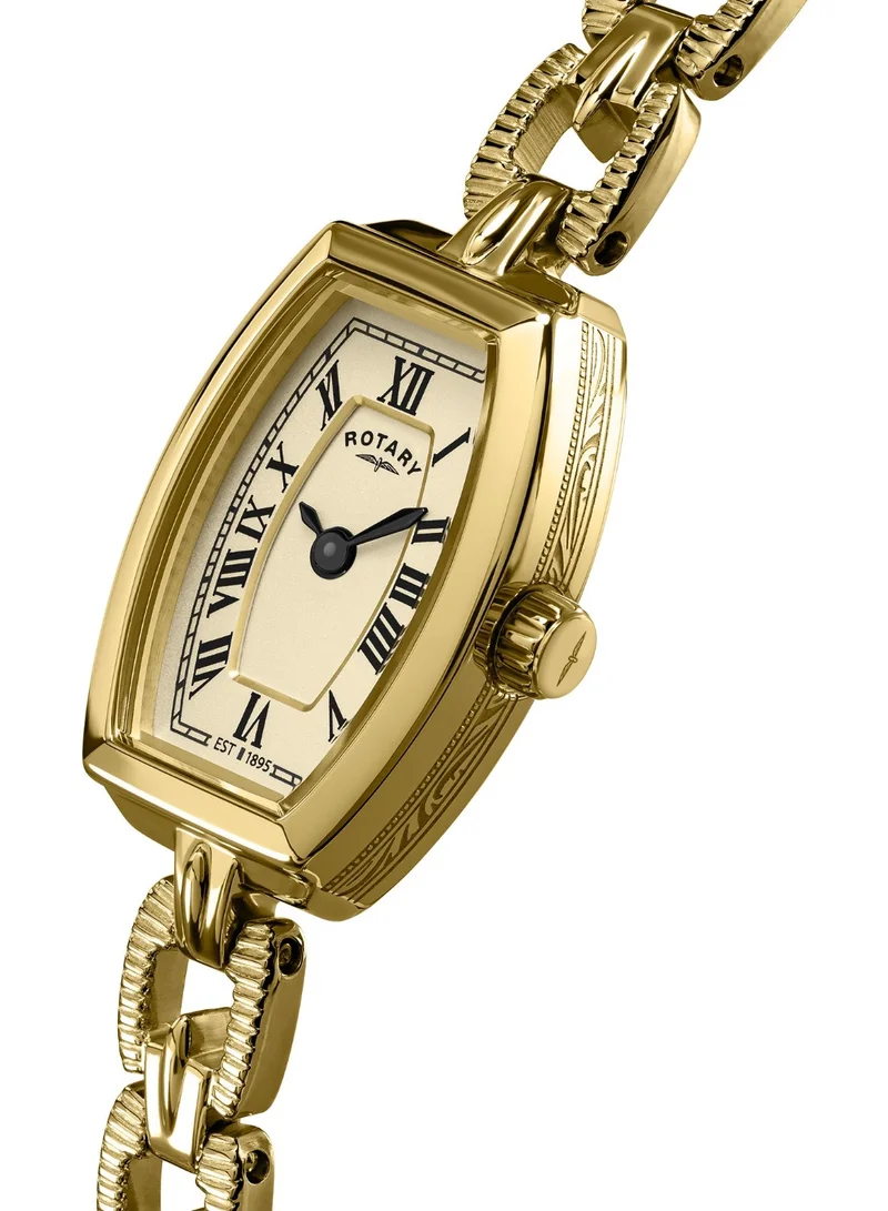 Rotary Women's 1895 Tonneau Analogue Watch, 14.8 mm, Champagne Dial, Gold-Tone Steel Bracelet