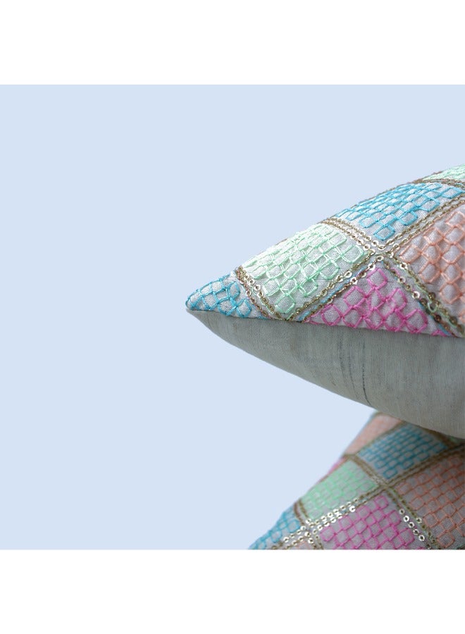 BYFT Orchard Cushion Cover 16 x 16 inch (Diagonal Checks Design ) 40 x 40 cm Luxury Decorative Cushion Cover for Sofa, Bed & Living Room- Set of 2 without inserts - pastel pink, blue, and mint green - Image 5
