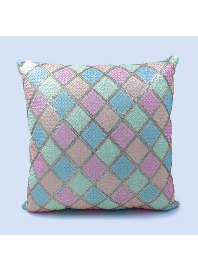 BYFT Orchard Cushion Cover 16 x 16 inch (Diagonal Checks Design ) 40 x 40 cm Luxury Decorative Cushion Cover for Sofa, Bed & Living Room- Set of 2 without inserts - pastel pink, blue, and mint green - Image 2
