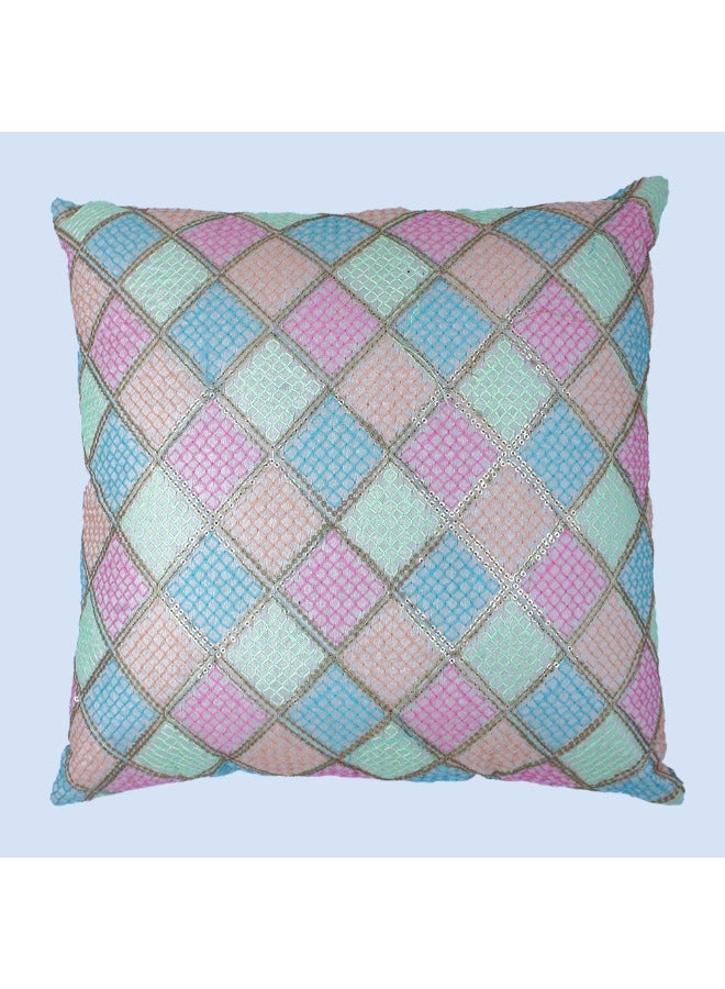 BYFT Orchard Cushion Cover 16 x 16 inch (Diagonal Checks Design ) 40 x 40 cm Luxury Decorative Cushion Cover for Sofa, Bed & Living Room- Set of 2 without inserts - pastel pink, blue, and mint green - Image 3