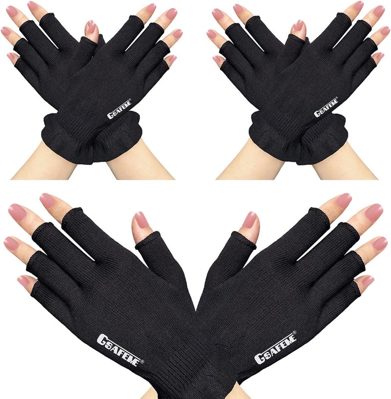 GSAFEME قفازات قطنية GSAFEME للإكزيما - قفازات مرطبة بدون أصابع تعمل باللمس لليد الجافة أثناء النوم - قفازات قطنية للرجال والنساء، سوداء L/XL 3 أزواج