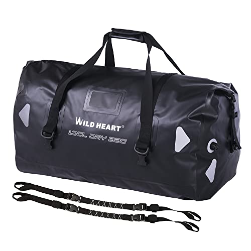 WILD HEART Waterproof Motorcycle Duffel Dry Bag PVC500D Double-bottom With Rope Straps and Inner Pocket 40L 66L 100L for Kayaking, Camping, Boating,Motorcycle/Surfing/Hiking(100L,Black) - Image 1