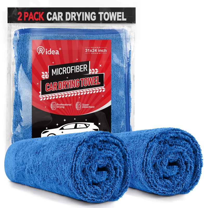 AIDEA Microfiber Towels for Cars-2PK, Large Professional Car Drying Towel, Scratch-Free & Absorbent Drying Towel for Cars, SUVs, RVs, Trucks, and Boats, 24inx 31in, Blue - Image 1