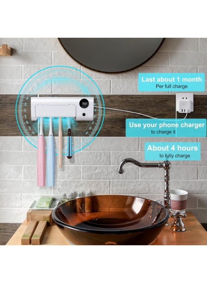 UV Toothbrush Cleaner, Timer Function, Rechargeable Tooth Brush Holder Wall-Mounted for Bathroom, No Drilling, 4 Slots - Image 2