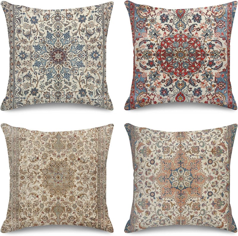 Sanwarm Throw Pillow Covers Home Decor Set of 4 Pillow Cases Decorative 18 x 18 Inches Outdoor Cushion Couch Sofa Pillowcases Mandala Computer Angle Brown Circle - Image 1
