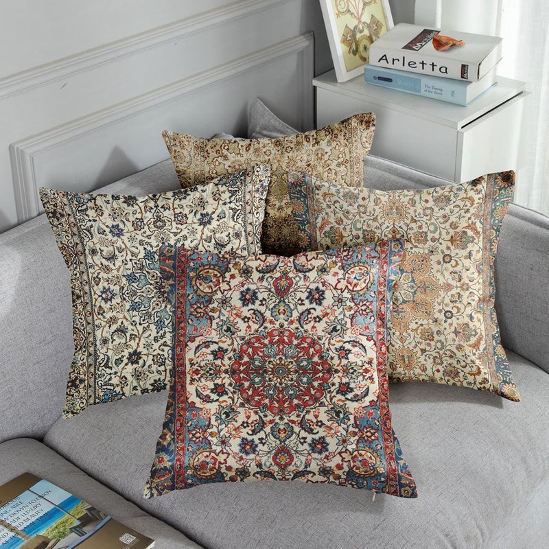 Sanwarm Throw Pillow Covers Home Decor Set of 4 Pillow Cases Decorative 18 x 18 Inches Outdoor Cushion Couch Sofa Pillowcases Mandala Computer Angle Brown Circle - Image 5
