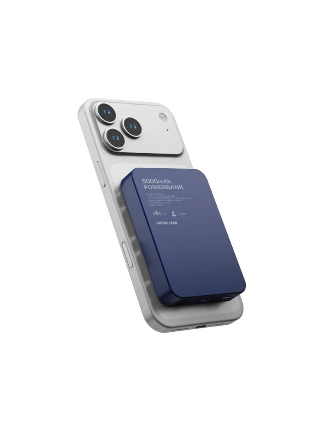GREEN LION 5000 mAh Power Bank / Magsafe Compatible / PD20W Fast Charging / Slim Design / 15W Wireless Charger 5000mAh Powerbank / Strong Magnetic / LED Indicator / Durable Material - Blue