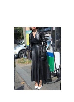 Loquat Autumn And Winter Elongated Leather Overcoat 