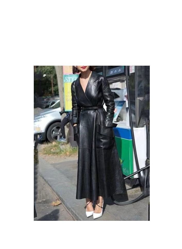Loquat Autumn And Winter Elongated Leather Overcoat 