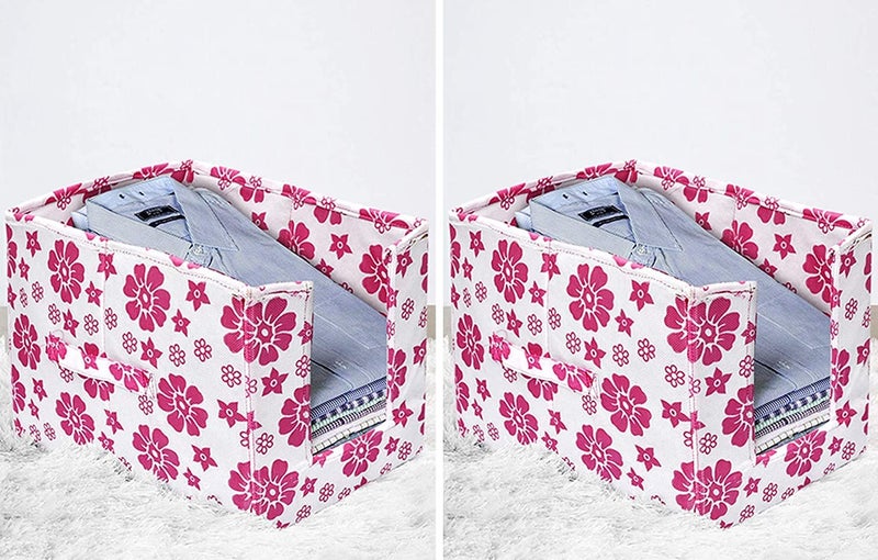 Kuber Industries Kuber Industries Leaf Printed 2 Piece Non Woven Shirt Stacker Wardrobe Organizer Set Pink CTKTC35042  - Image 2