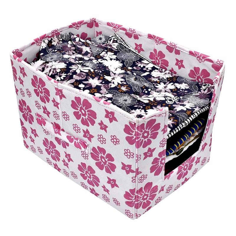 Kuber Industries Kuber Industries Leaf Printed 2 Piece Non Woven Shirt Stacker Wardrobe Organizer Set Pink CTKTC35042  - Image 3
