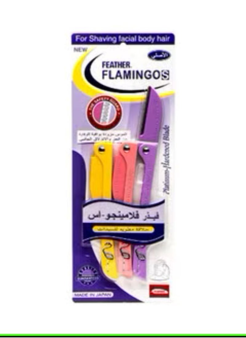 Feather-Flamingo - 3-Piece Flamingos Ladies Razor For Facial And Body Hair Yellow/Pink/Purple - Image 1
