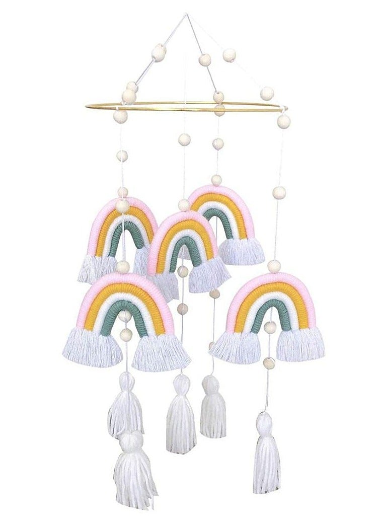 Baby Wind Chimes,Mobile Baby Cot Mobile Wind Chime Rattle Toy Macrame Rainbow Nursery Hanging Bed Bell Gift for Baby Nursery, Home Decoration, Unique Wind Chimes - Image 1