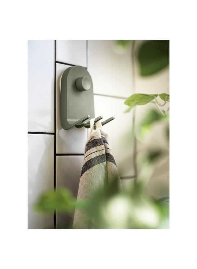 Zaboon - Triple hook with suction cup, grey-green, 7x11 cm - Image 1