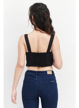 INC Women Square Neck Sleeveless Plain Crop Top, Black  - Image 3