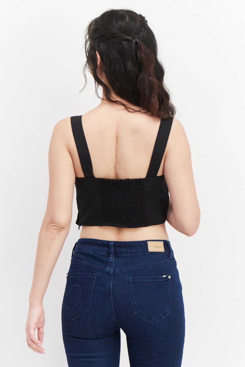 INC Women Square Neck Sleeveless Plain Crop Top, Black - Image 3