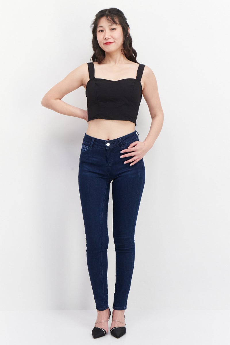 INC Women Square Neck Sleeveless Plain Crop Top, Black - Image 4