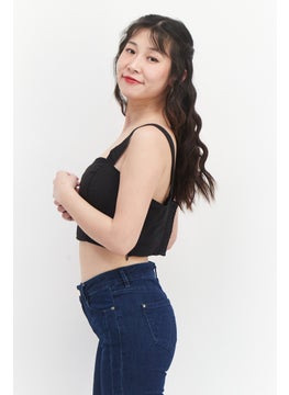 INC Women Square Neck Sleeveless Plain Crop Top, Black  - Image 2