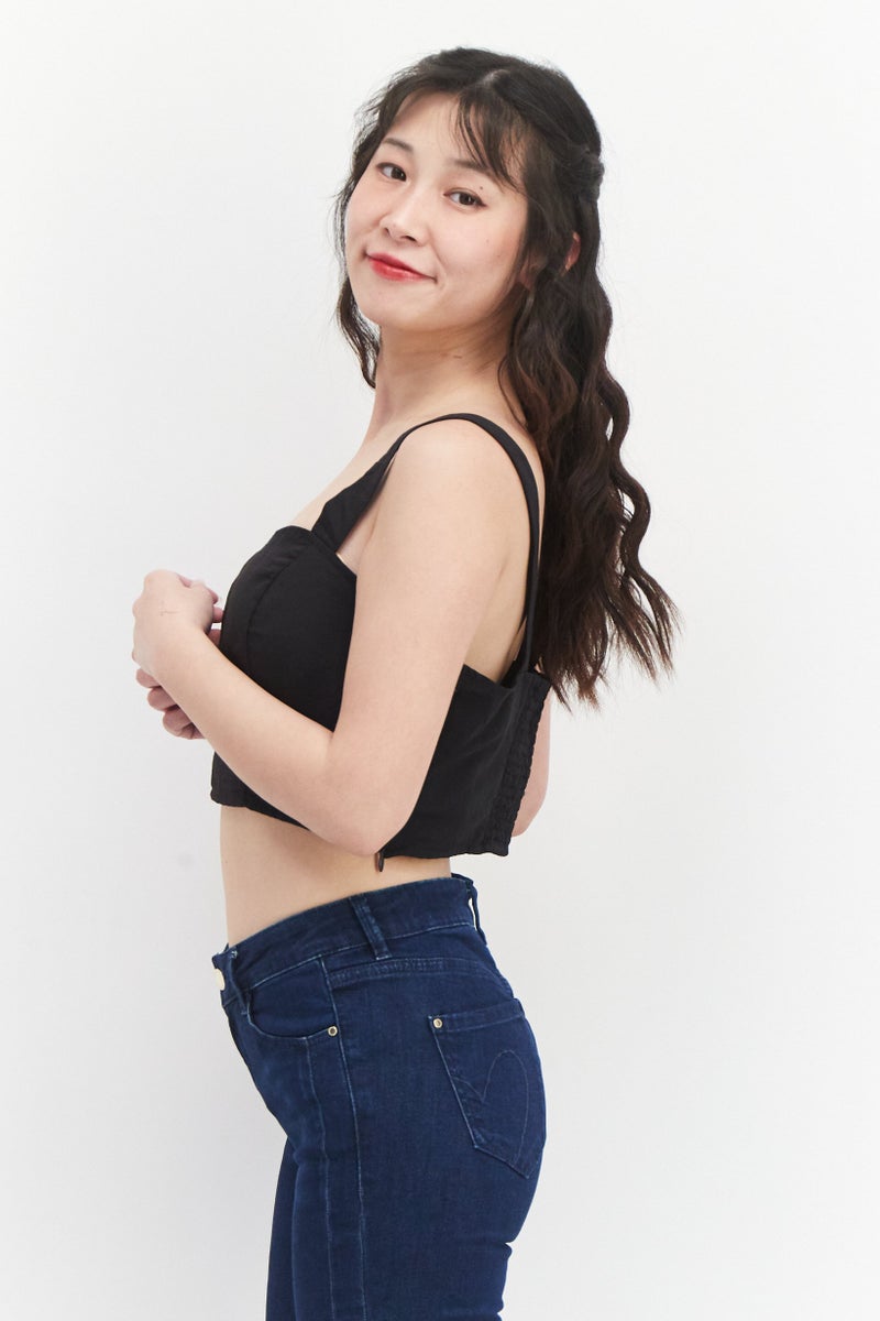 INC Women Square Neck Sleeveless Plain Crop Top, Black - Image 2