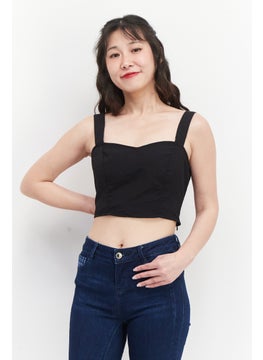 INC Women Square Neck Sleeveless Plain Crop Top, Black  - Image 1