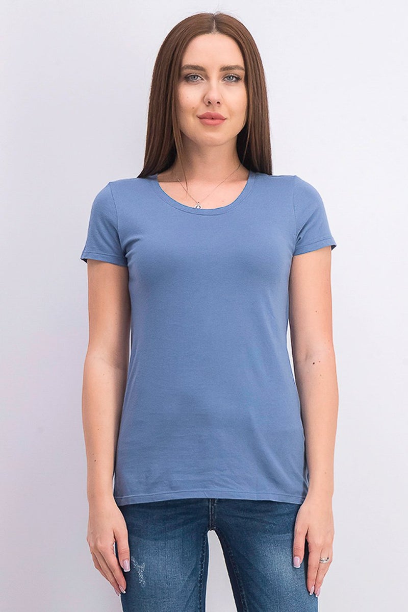 GAP Women Plain Short Sleeve Tee, Blue - Image 1