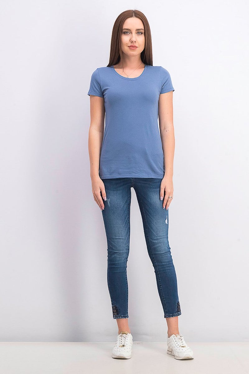 GAP Women Plain Short Sleeve Tee, Blue - Image 3