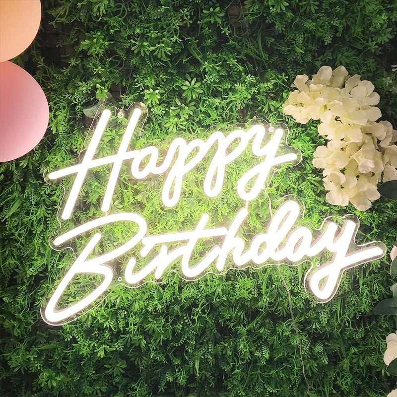 divatla Happy Birthday Neon Sign, 22.4"x13.8" Happy Birthday Sign for Birthday Party Decor, Happy Birthday Light Up Led Signs for Backdrop, Neon Birthday Sign for Any Ages Bday Celebration, Warm White DIVATLA - Image 1