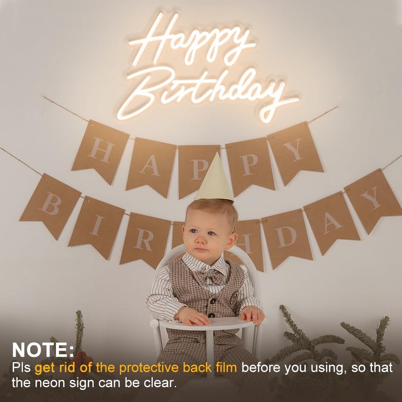 divatla Happy Birthday Neon Sign, 22.4"x13.8" Happy Birthday Sign for Birthday Party Decor, Happy Birthday Light Up Led Signs for Backdrop, Neon Birthday Sign for Any Ages Bday Celebration, Warm White DIVATLA - Image 4