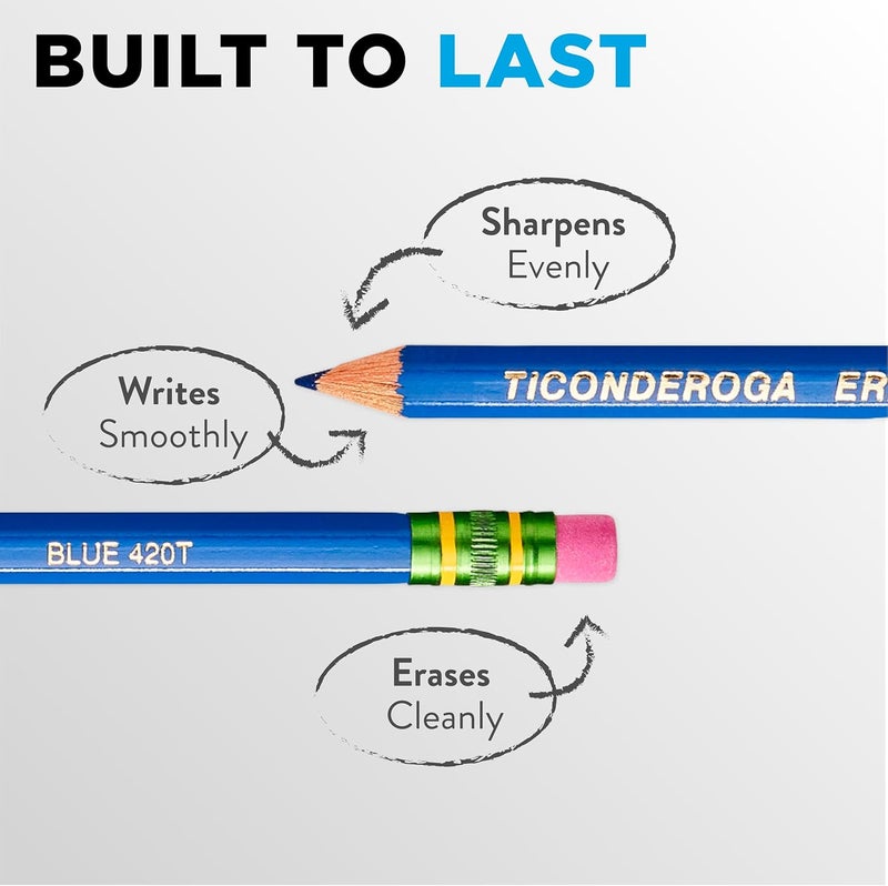 Ticonderoga Erasable Checking Pencils with Eraser, Pre-Sharpened, Blue, Pack of 1 (12 ct) - Image 3