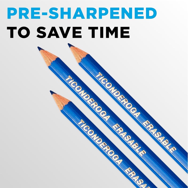 Ticonderoga Erasable Checking Pencils with Eraser, Pre-Sharpened, Blue, Pack of 1 (12 ct) - Image 4