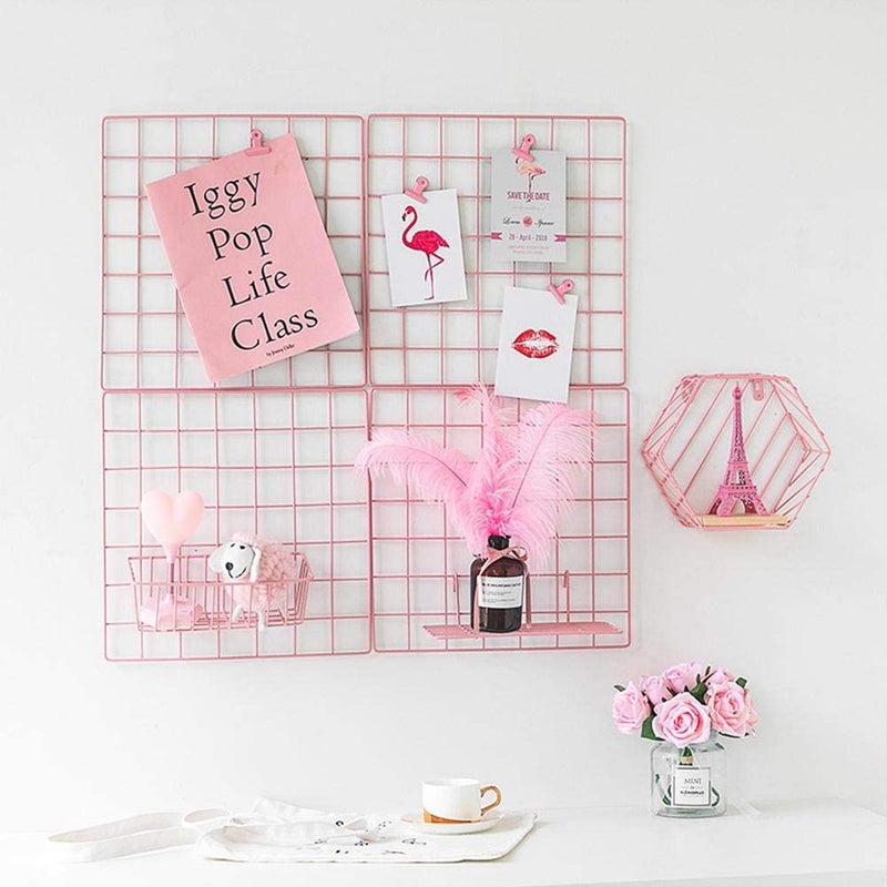 Franklite Iron Square shape hanging Grid frame for home Decoration, wall, photog, collage photo, key, as per your requirement (30x 30 cm) 2pcs Frame (Pink) - Image 1